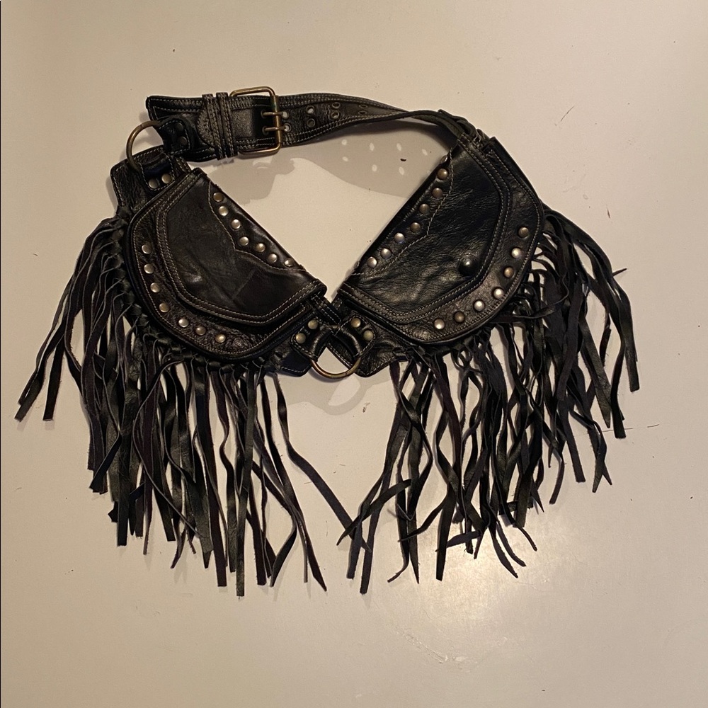Black Leather Saddle Bag Belt